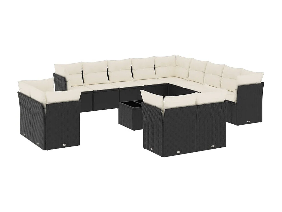 14-tlg. Garten-Sofagarnitur mit Kissen Schwarz Poly Rattan