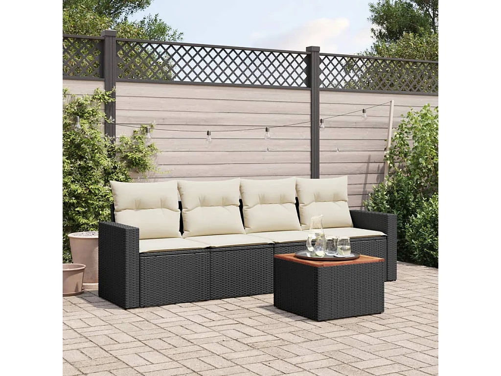 Set Divani da Giardino 5 pz con Cuscini in Polyrattan Nero