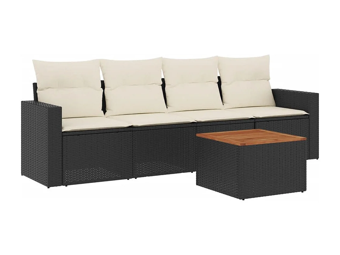 Set Divani da Giardino 5 pz con Cuscini in Polyrattan Nero