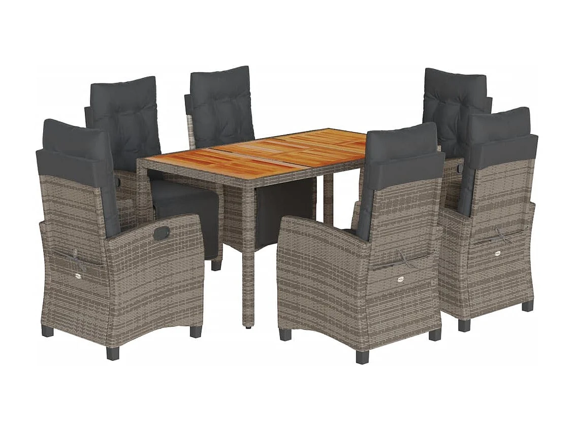Set da Pranzo da Giardino 7 pz con Cuscini in Polyrattan Grigio