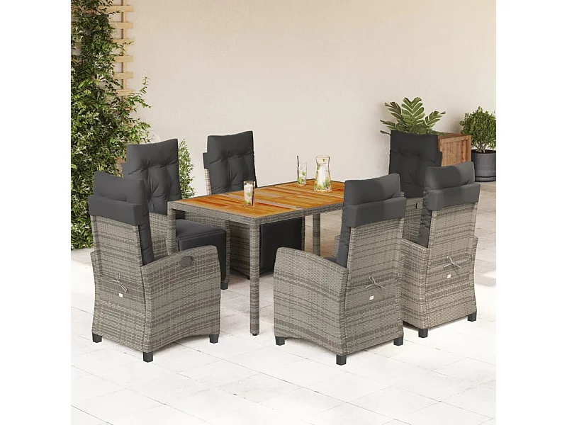Ensemble à manger de jardin et coussins 7 pcs gris rotin
