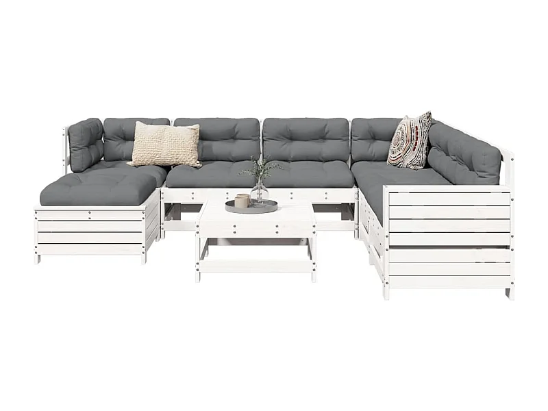 Set Divani da Giardino 8 pz in Legno Massello di Pino Bianco