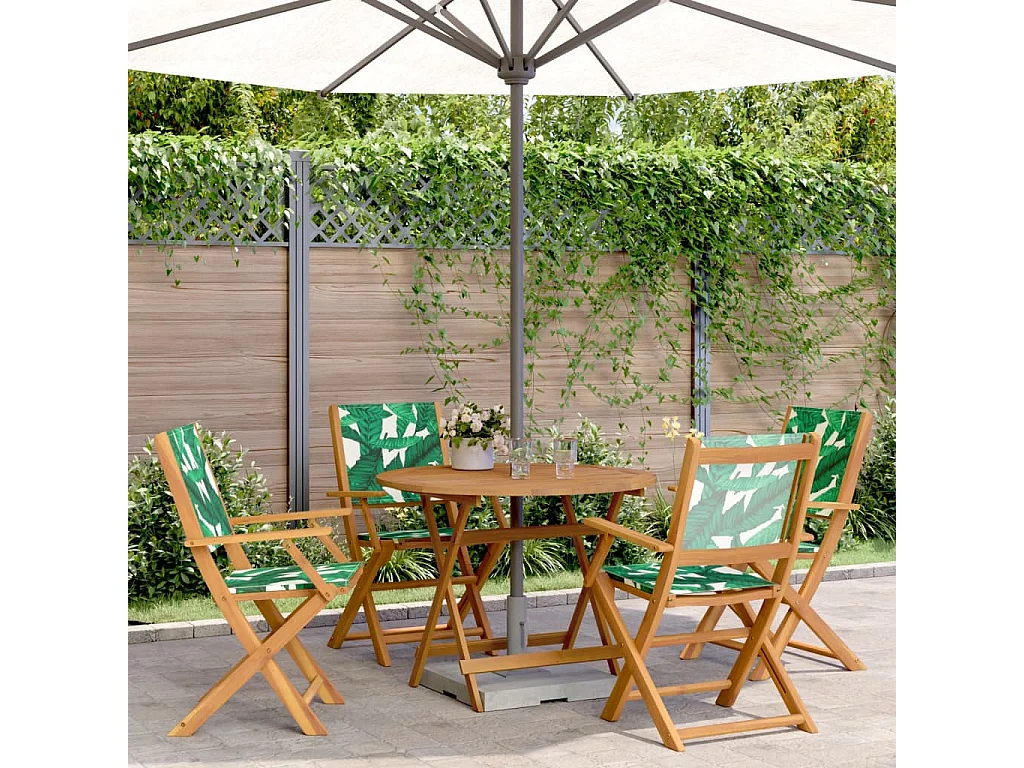 Ensemble à manger de jardin 5 pcs motif de feuilles tissu bois