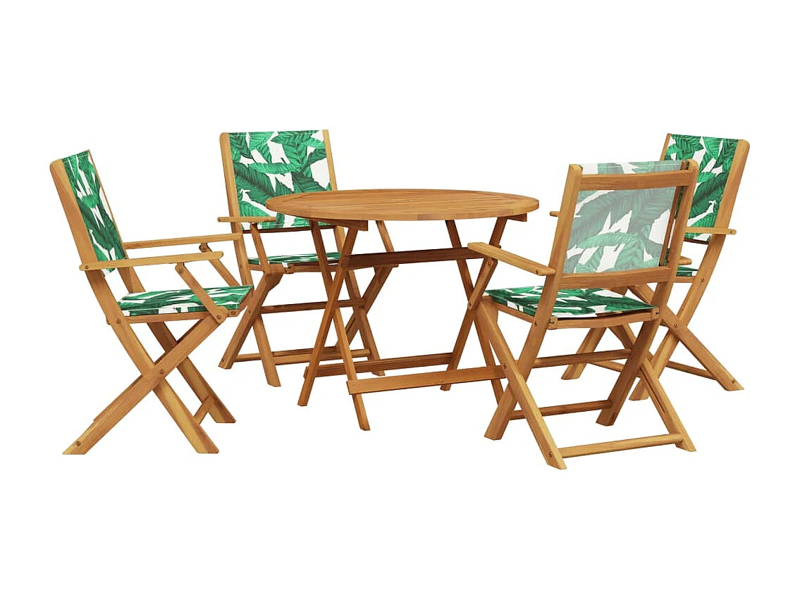 Ensemble à manger de jardin 5 pcs motif de feuilles tissu bois