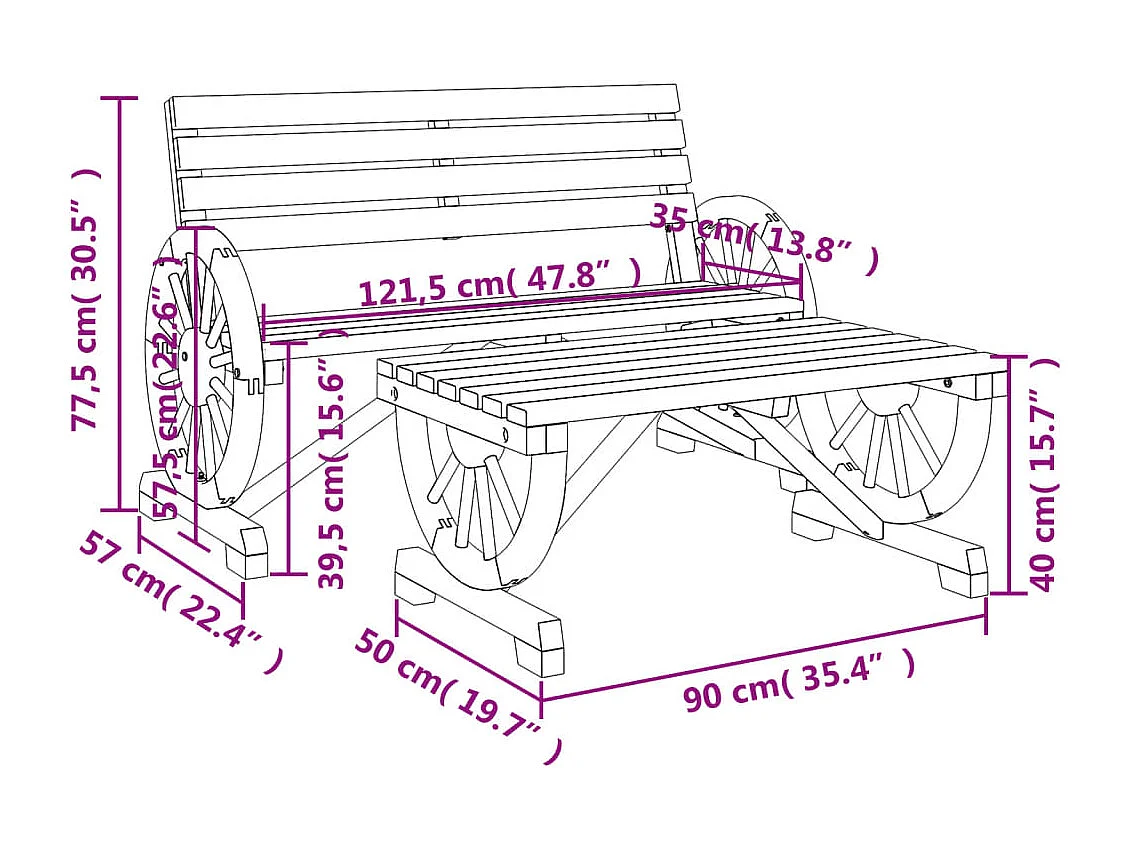 Set Salotto da Giardino 2 pz in Legno Massello di Abete