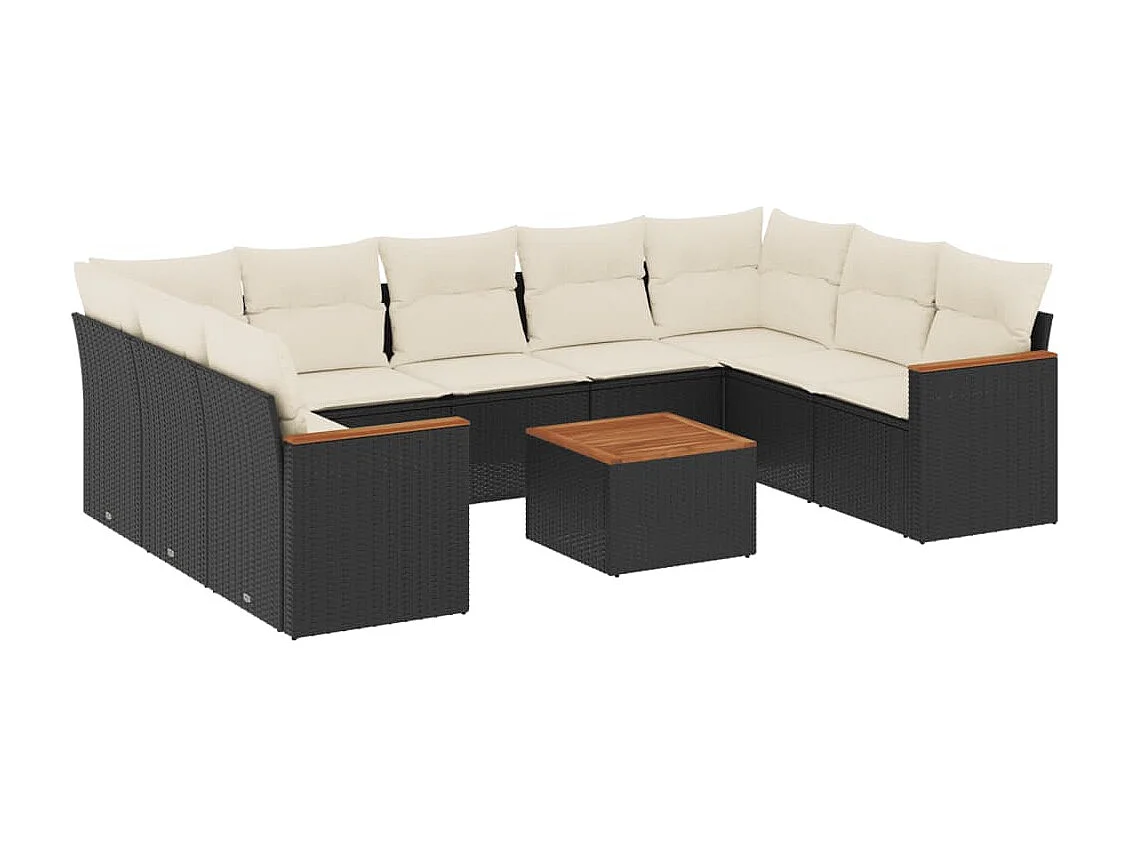 10-delige Loungeset met kussens poly rattan zwart