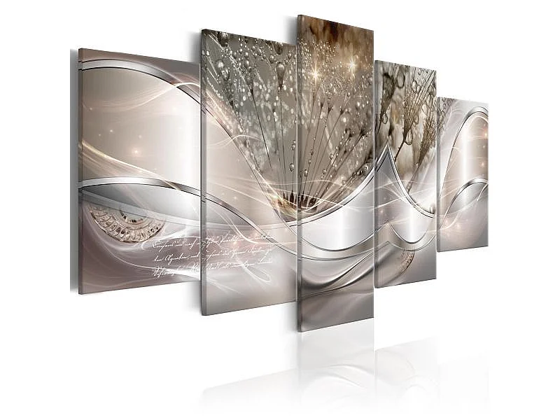 Tableau Sparkling Dandelions (5 Parts) Beige Wide 200x100 cm