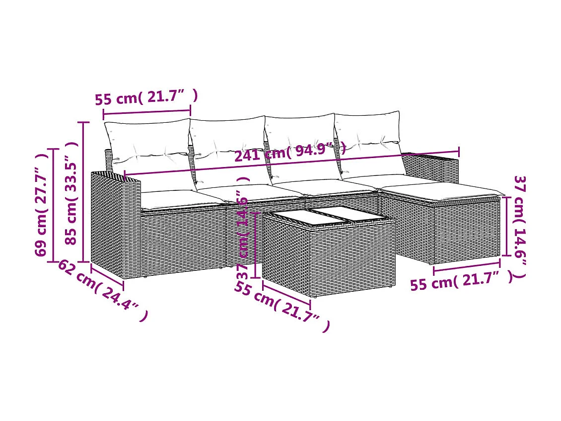 6-tlg. Garten-Sofagarnitur mit Kissen Schwarz Poly Rattan