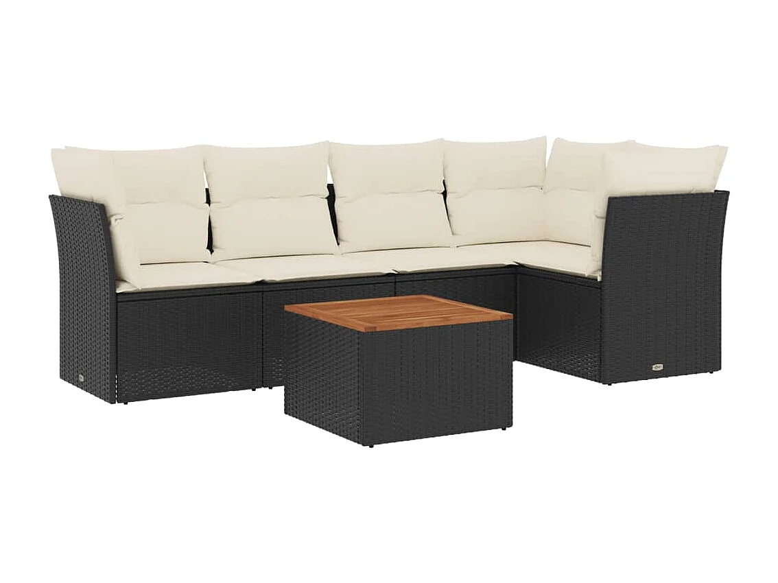 6-tlg. Garten-Sofagarnitur mit Kissen Schwarz Poly Rattan