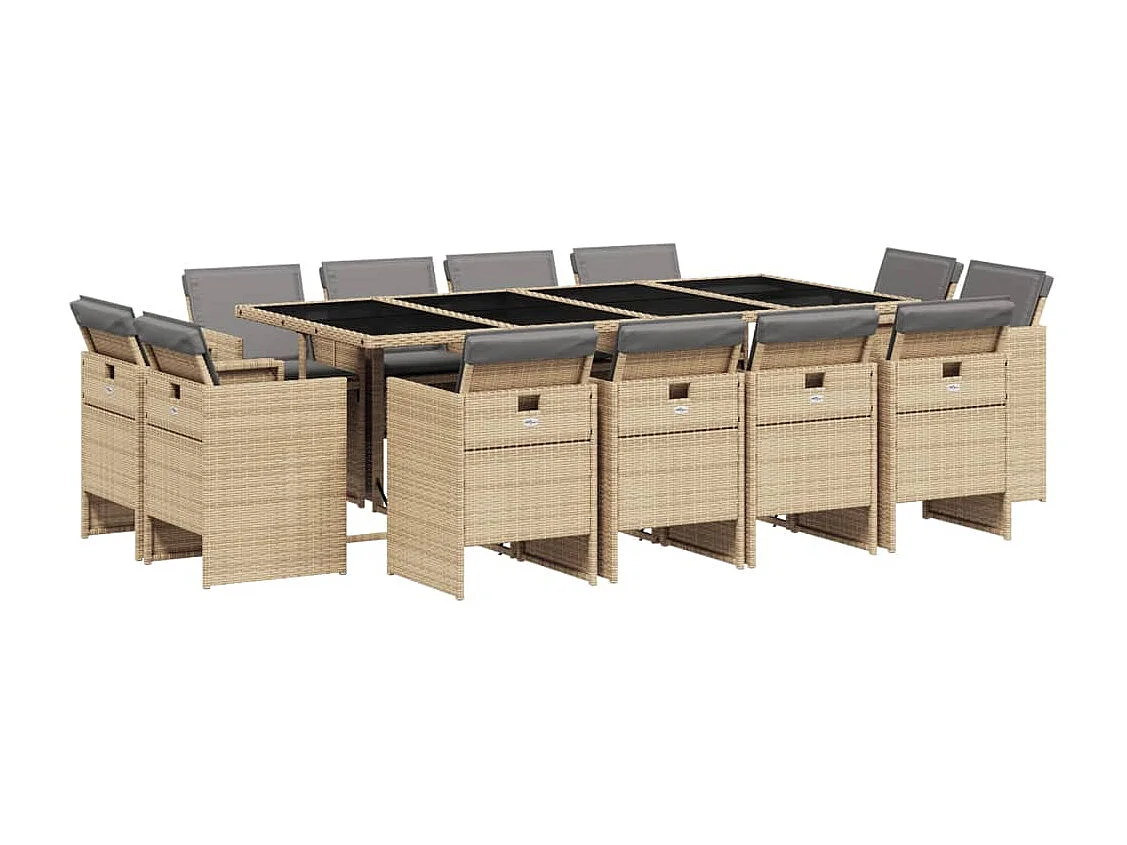 Set Pranzo da Giardino 13 pz con Cuscini Beige Misto Polyrattan