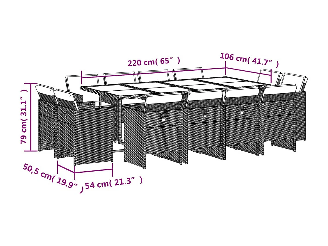 Set Pranzo da Giardino 13 pz con Cuscini Beige Misto Polyrattan
