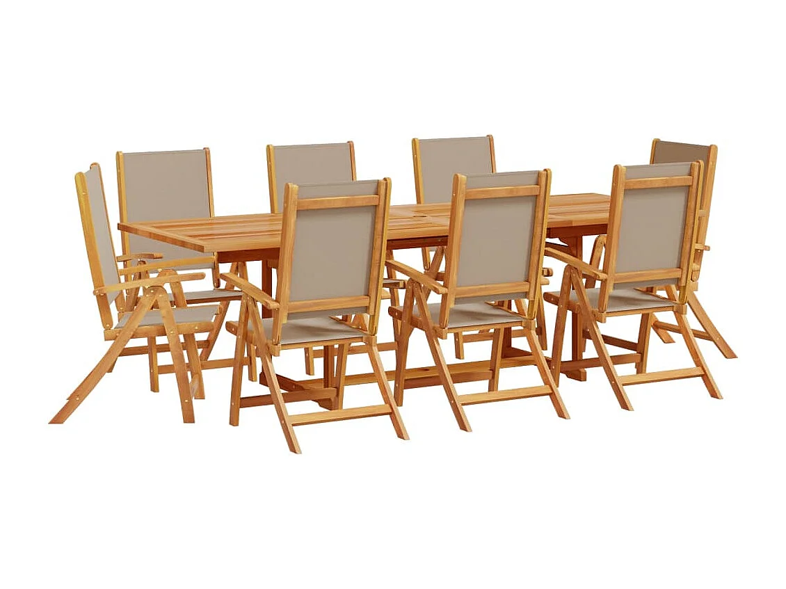 Ensemble à manger de jardin 9pcs bois d'acacia solide textilène
