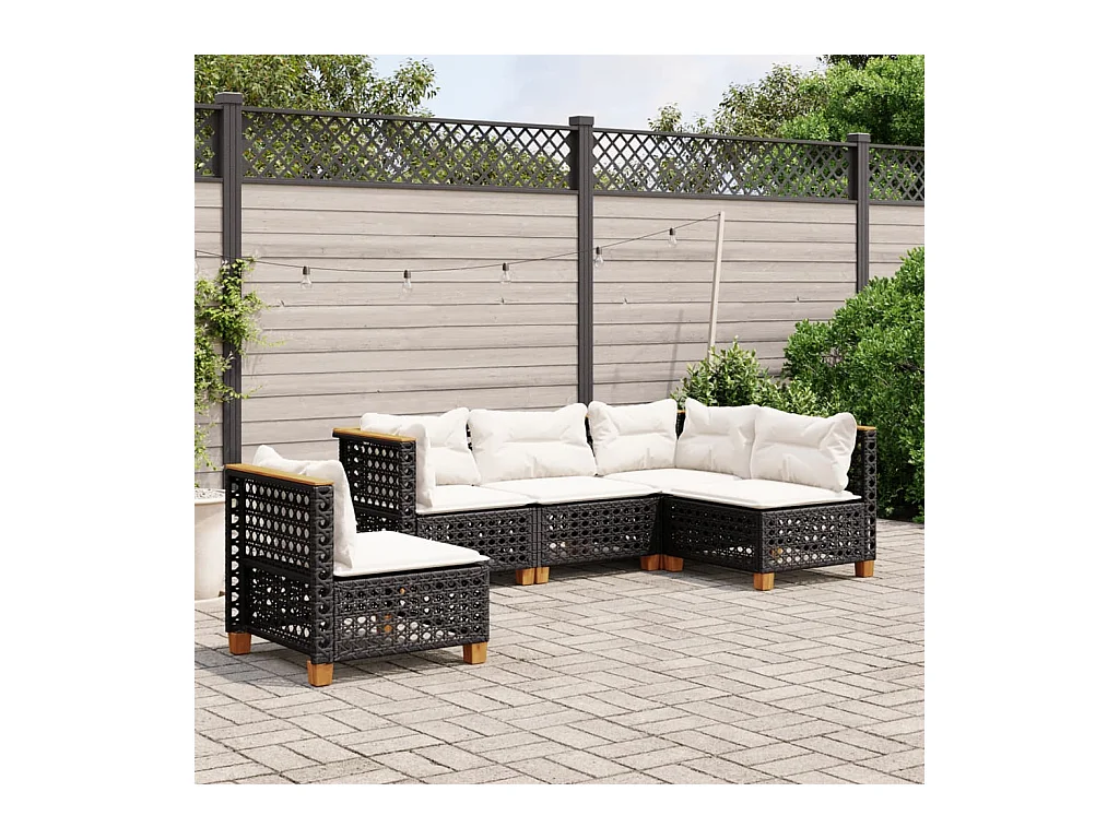Set de muebles de jardín 5 pzas y cojines ratán sintético negro