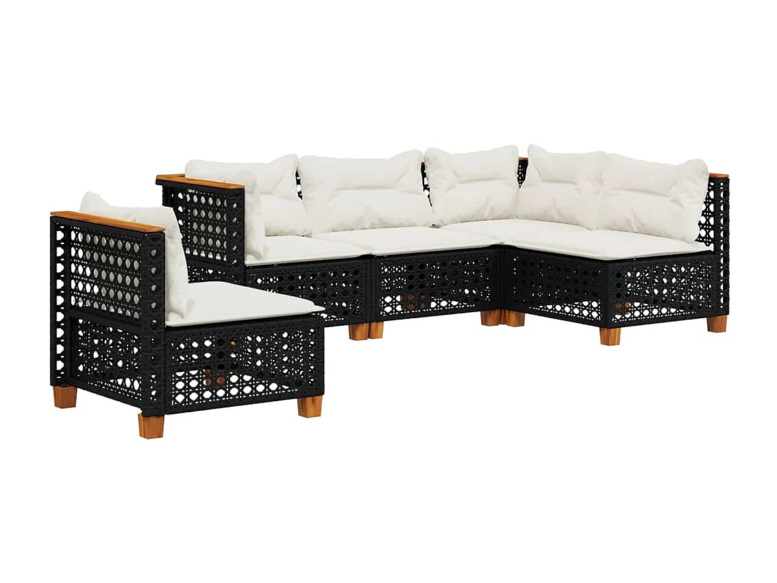 Set Divani da Giardino 5 pz con Cuscini in Polyrattan Nero