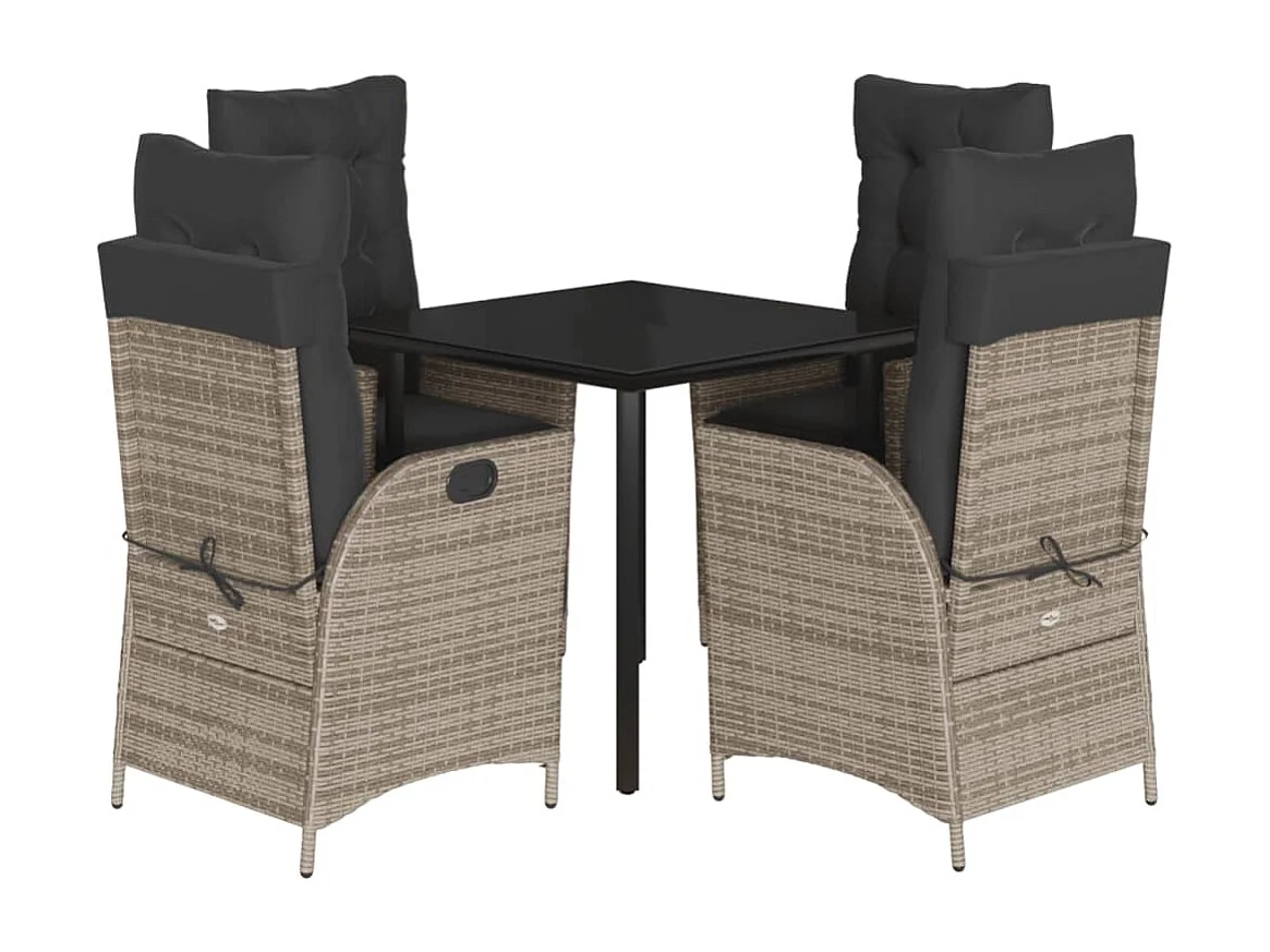 Set da Pranzo da Giardino 5 pz con Cuscini in Polyrattan Grigio