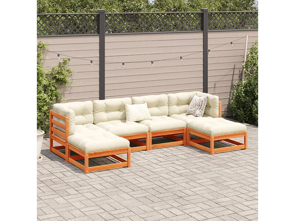 Salon de jardin 6 pcs cire marron bois de pin massif