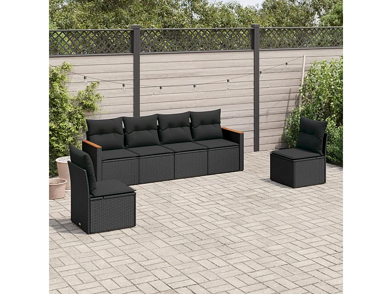 6-tlg. Garten-Sofagarnitur mit Kissen Schwarz Poly Rattan