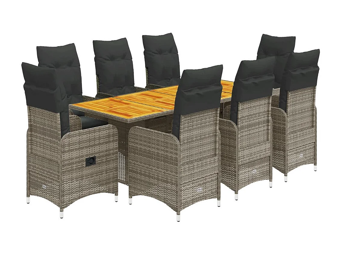 Ensemble de bistro de jardin 9 pcs coussins gris poly rotin