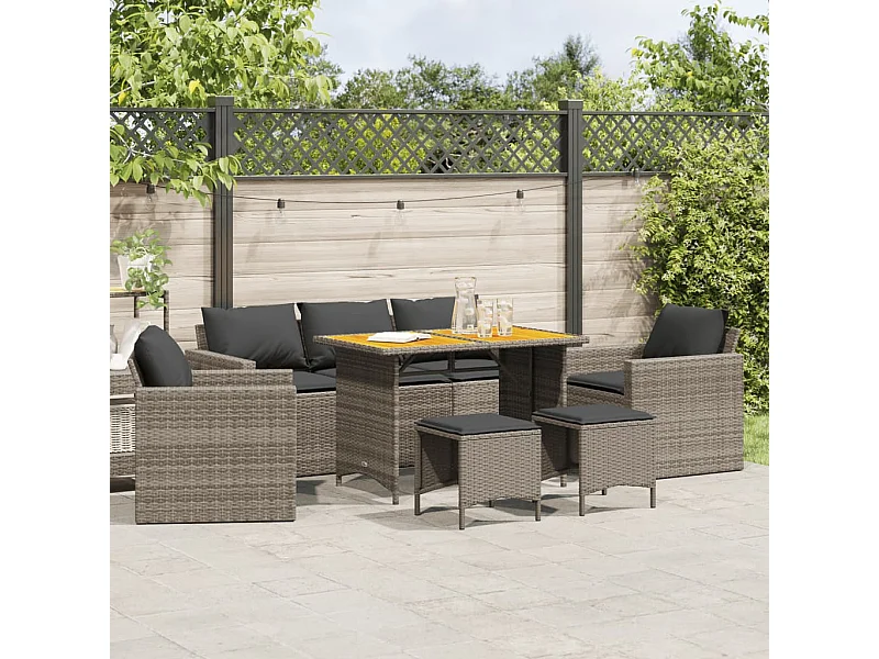 6 pcs conjunto sofás de jardim com almofadões vime cinzento