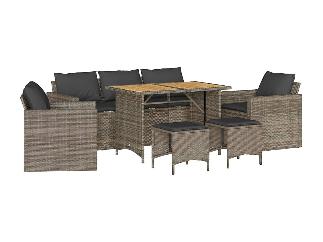 Salon de jardin 6 pcs avec coussins gris résine tressée