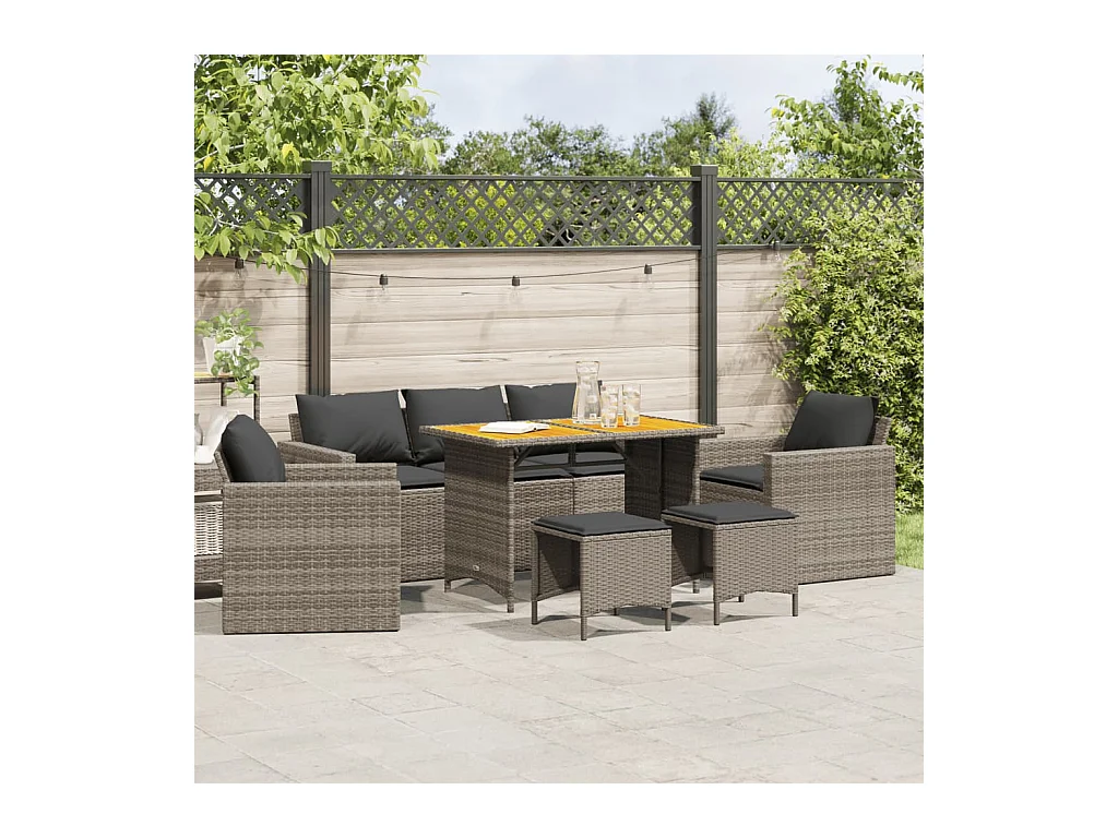Salon de jardin 6 pcs avec coussins gris résine tressée