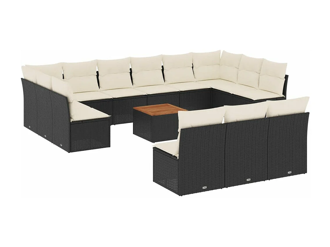 14-tlg. Garten-Sofagarnitur mit Kissen Schwarz Poly Rattan