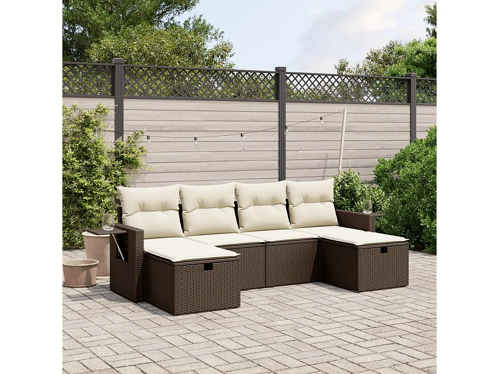 Salon de jardin avec coussins 6 pcs marron résine tressée
