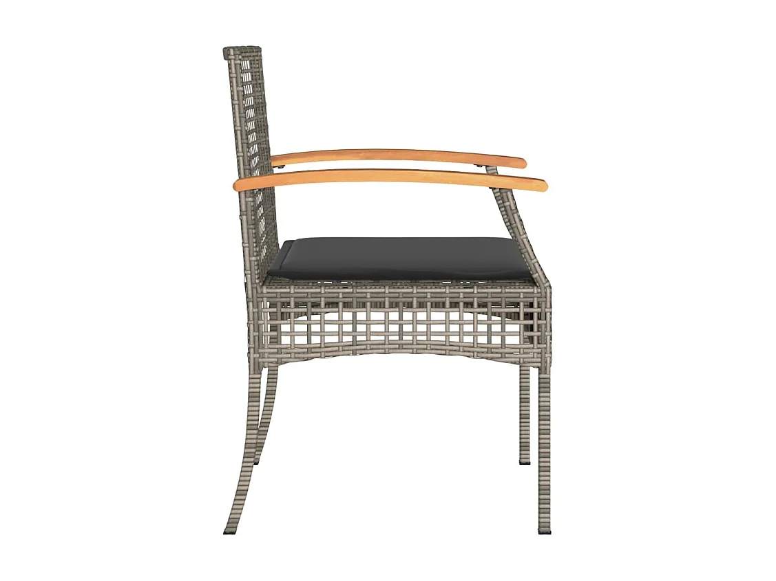 3-delige Bistroset met kussens poly rattan en acaciahout grijs
