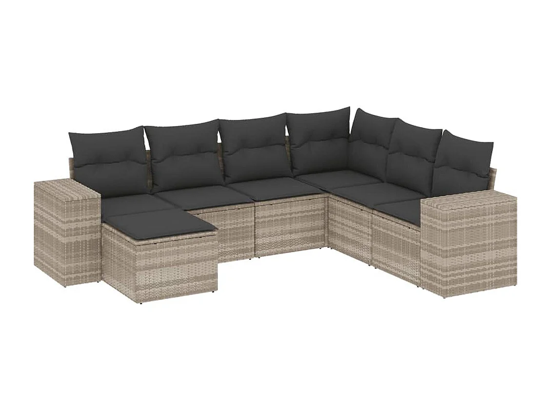 Salon de jardin avec coussins 7 pcs gris clair résine tressée