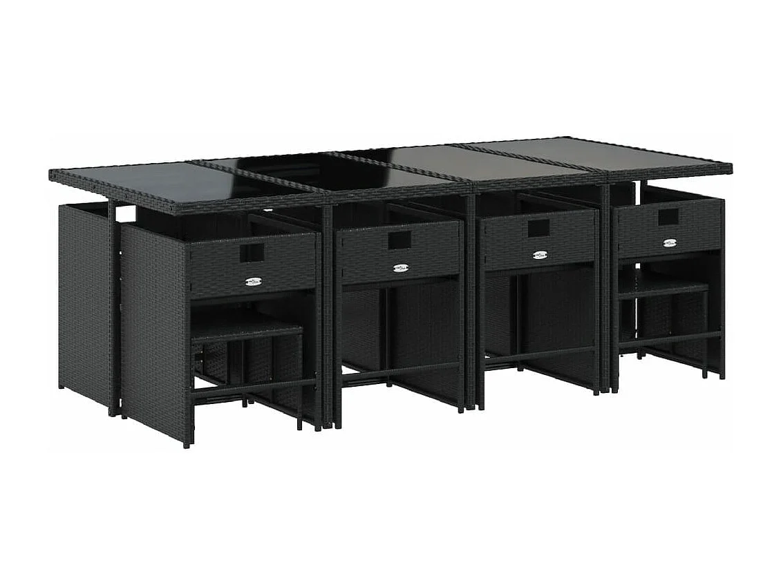 Ensemble à manger de jardin 13 pcs coussins noir résine tressée