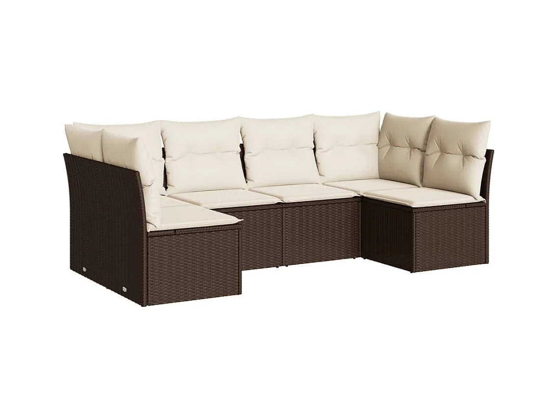 Salon de jardin avec coussins 6 pcs marron résine tressée