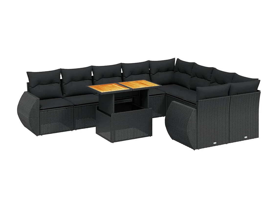 10-tlg. Garten-Sofagarnitur mit Kissen Schwarz Poly Rattan