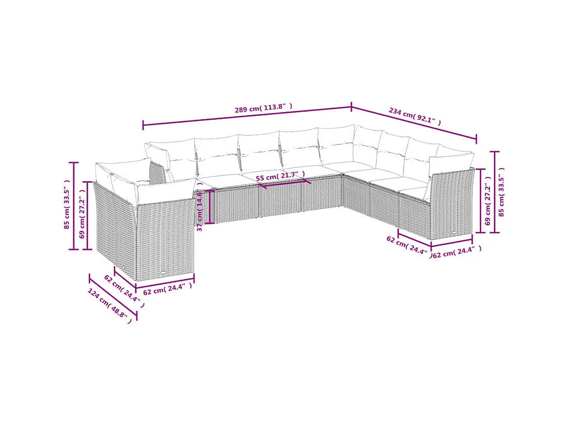 10-tlg. Garten-Sofagarnitur mit Kissen Beige Poly Rattan