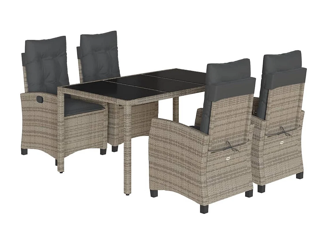 5 pcs conjunto de jantar p/ jardim c/ almofadões vime PE cinza