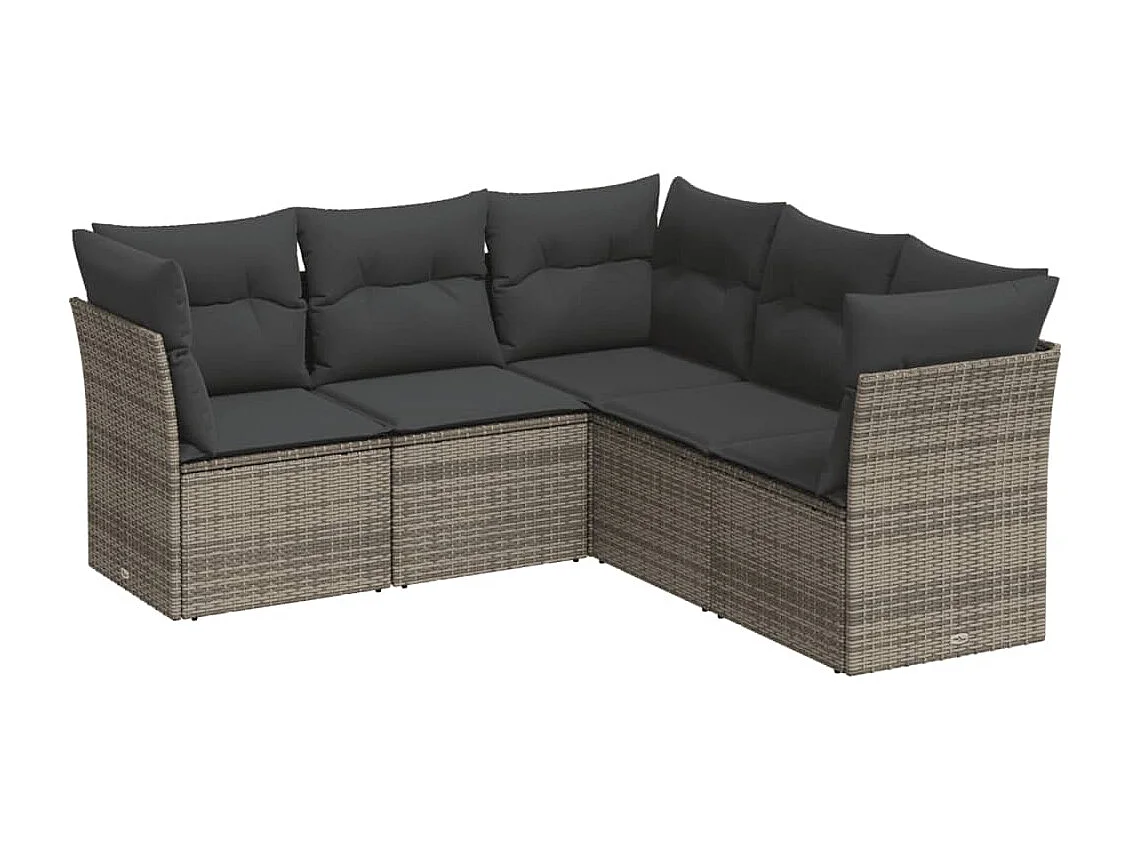 Set Divano da Giardino 5 pz con Cuscini Grigio in Polyrattan