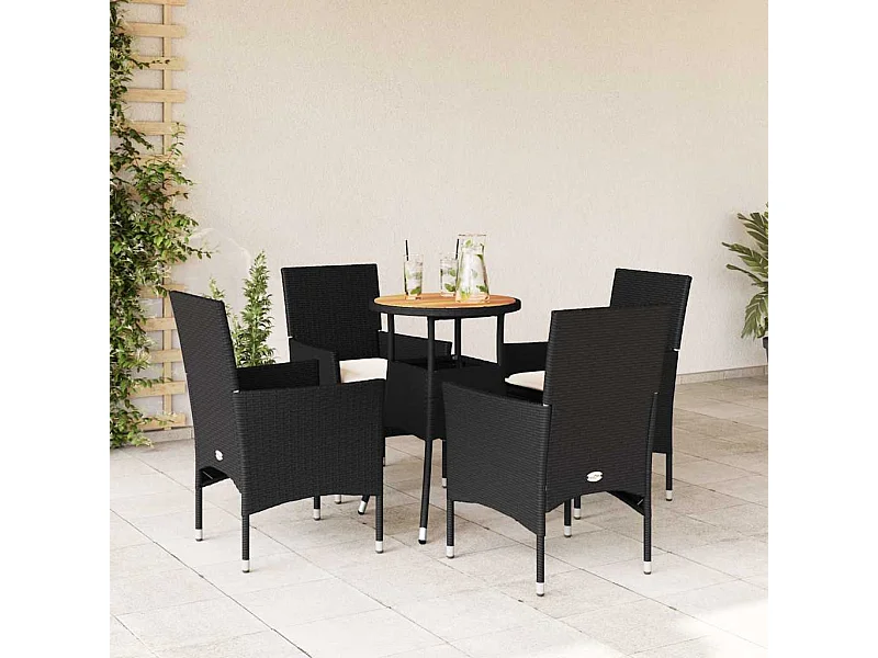 Ensemble à manger de jardin et coussins 5 pcs noir rotin acacia
