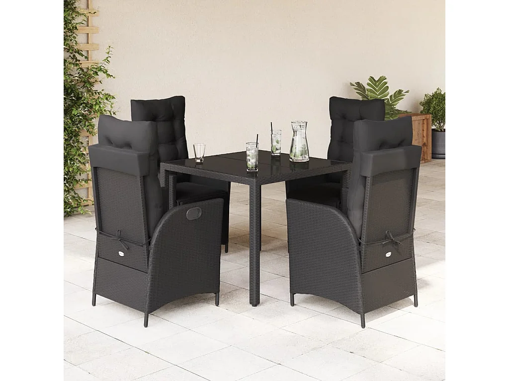 Ensemble à manger de jardin coussins 5pcs Noir Résine tressée