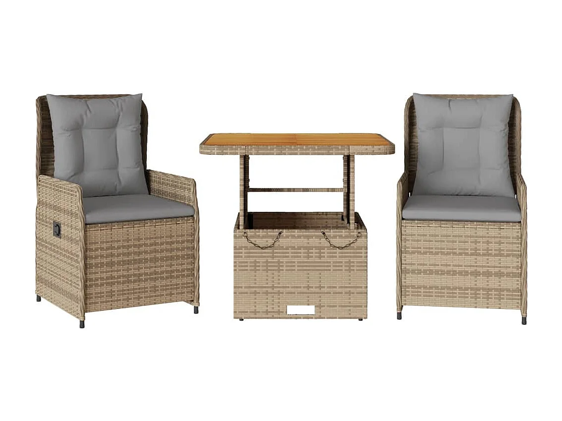 Ensemble de bistro 3 pcs avec coussins beige résine tressée