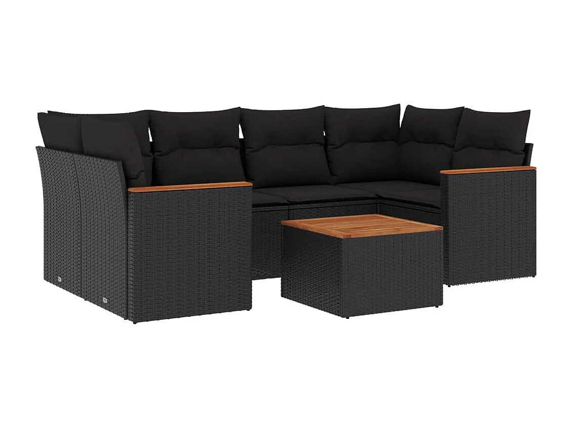 7-tlg. Garten-Sofagarnitur mit Kissen Schwarz Poly Rattan