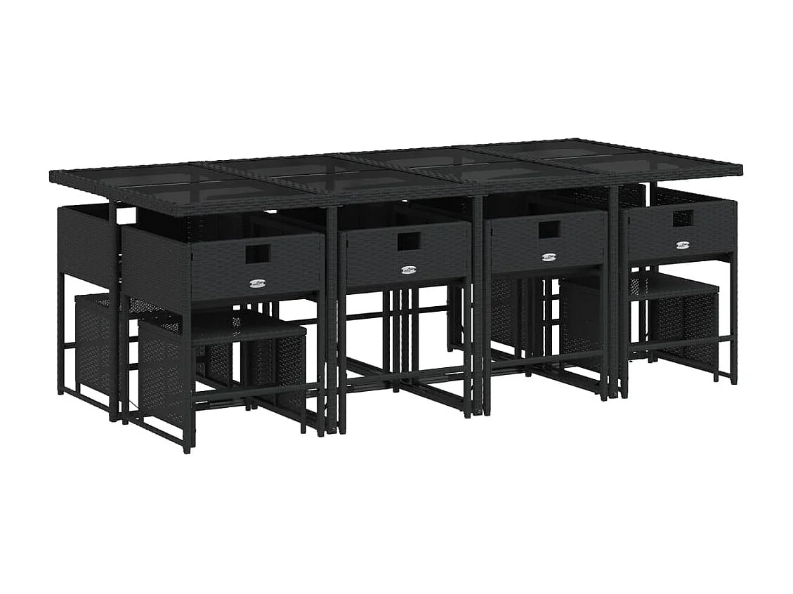 13-delige Tuinset met kussens poly rattan zwart