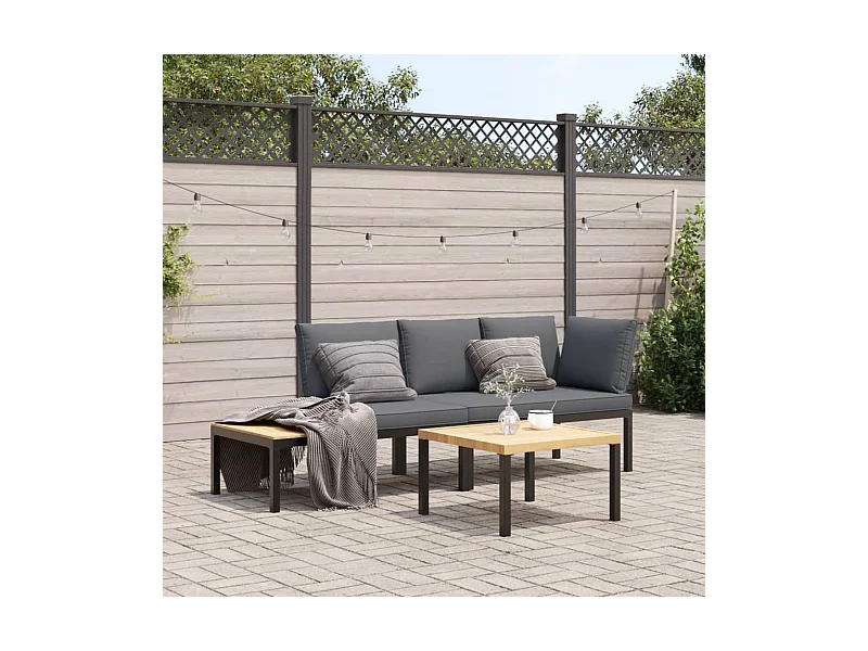 3-delige Loungeset met kussens aluminium zwart