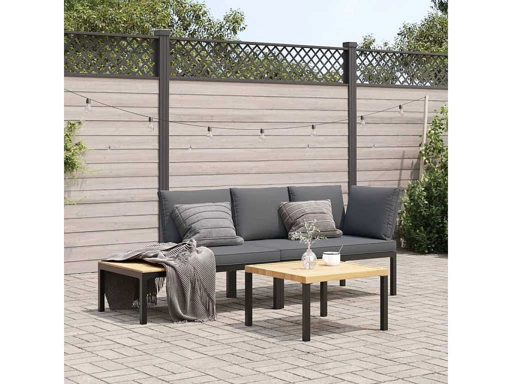 Salon de jardin 3 pcs avec coussins noir aluminium