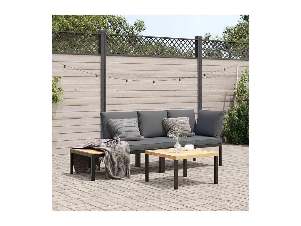 Set Divani da Giardino 3 pz con Cuscini in Alluminio Nero