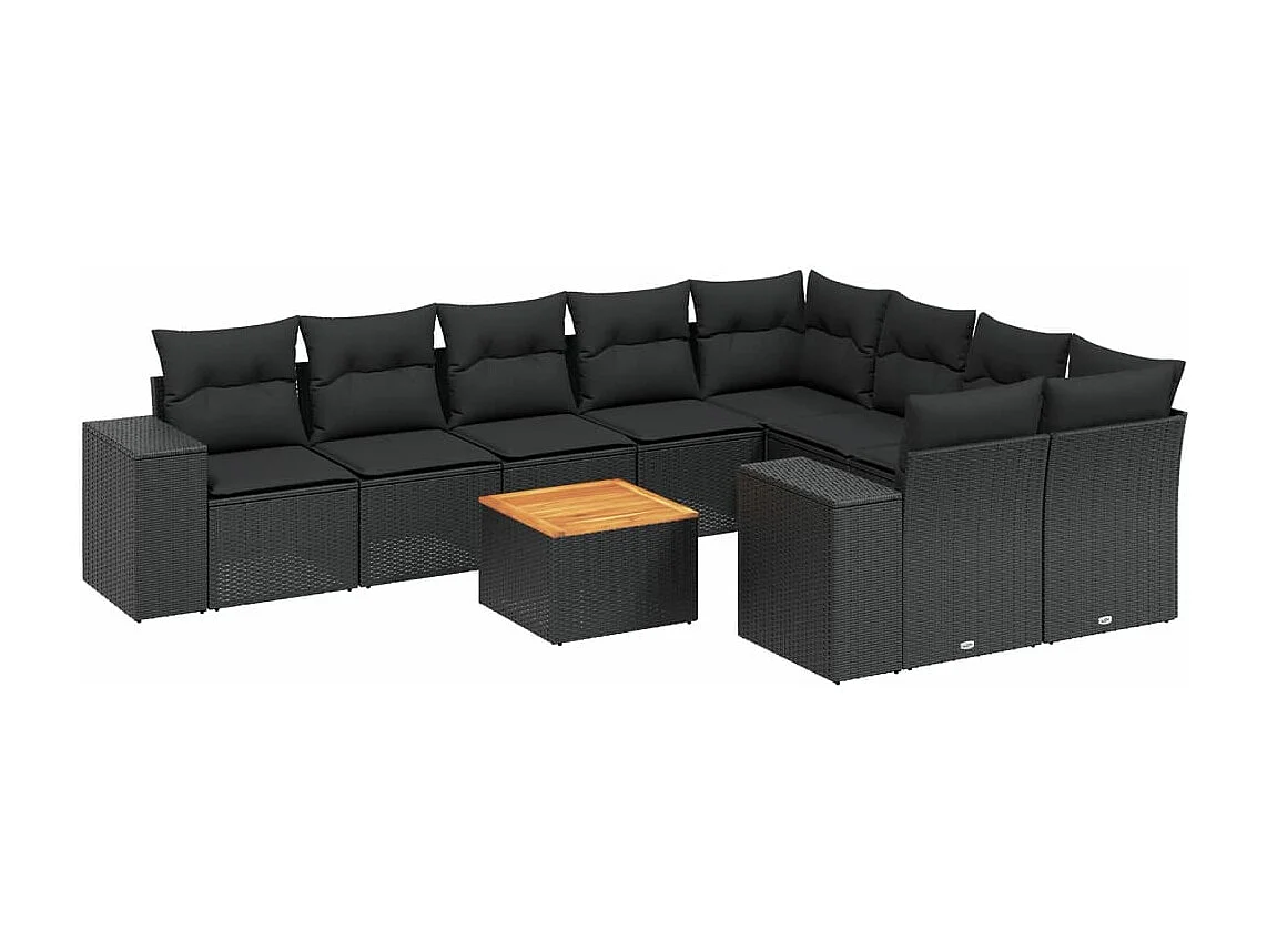 Salon de jardin 10 pcs avec coussins noir résine tressée