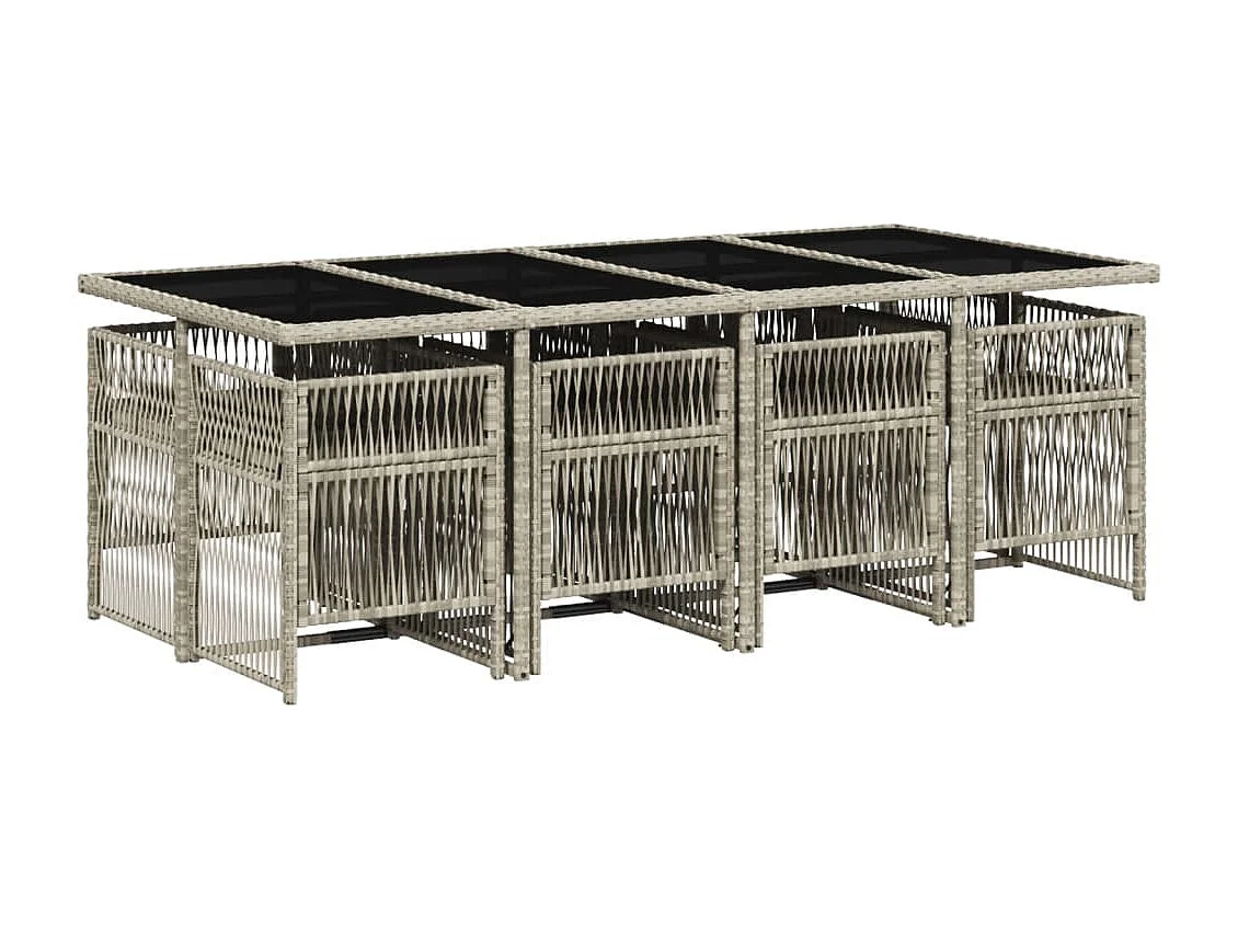 Ensemble à manger de jardin et coussins 9 pcs gris clair rotin