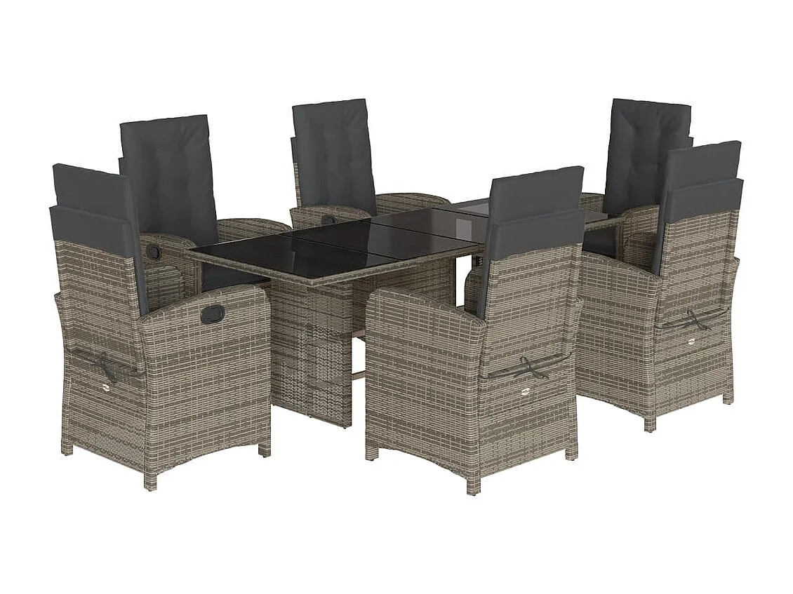 Ensemble à manger de jardin et coussins 7 pcs gris rotin