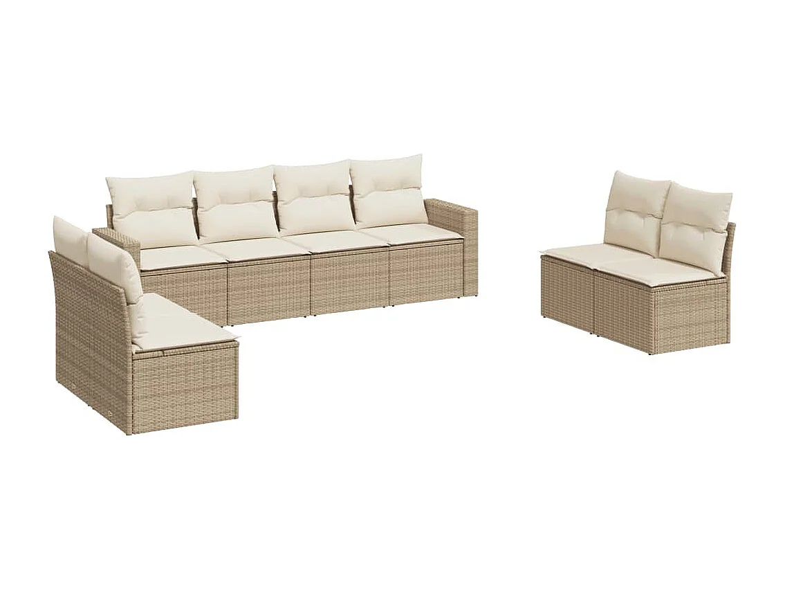 Salon de jardin avec coussins 8 pcs beige résine tressée