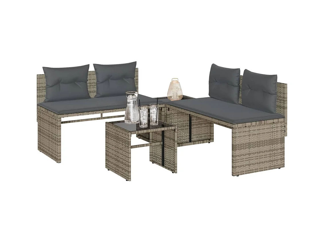 Salon de jardin 4 pcs avec coussins gris résine tressée