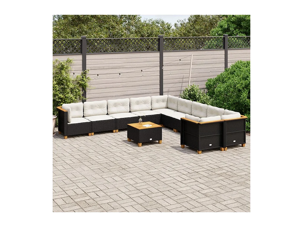 Salon de jardin 11 pcs avec coussins noir résine tressée