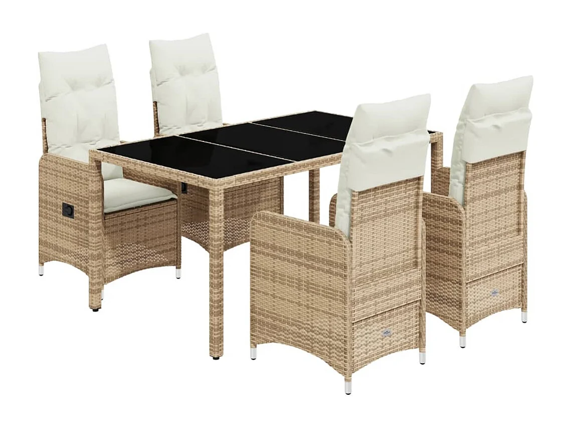 5 pcs conjunto de bistrô para jardim c/ almofadões vime PE bege